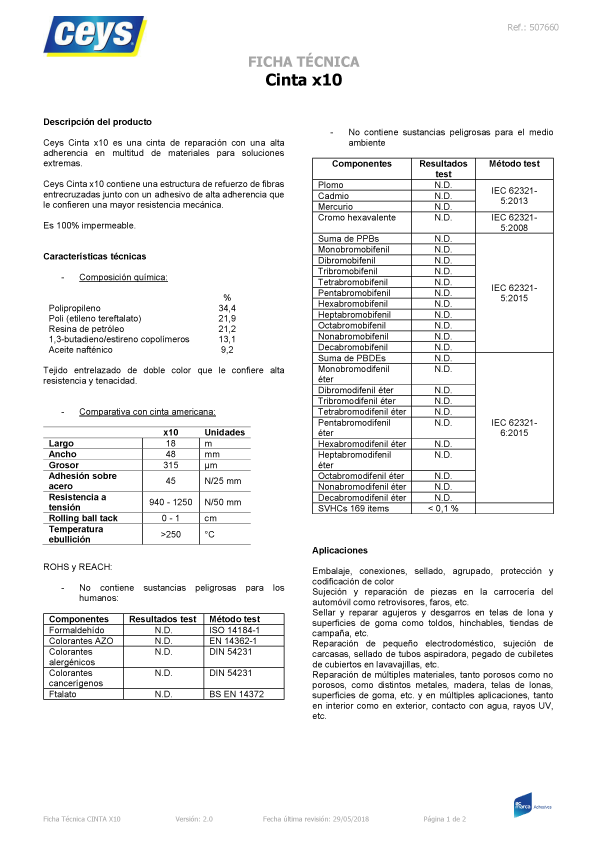 Cinta Ceys 18 mt x 48 mm Ficha Técnica 1