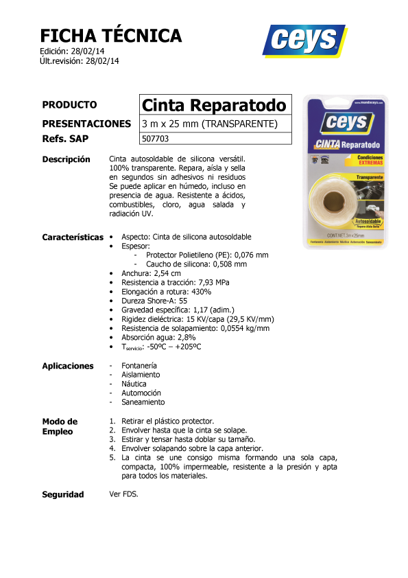 Cinta Reparatodo Ficha Técnica 1