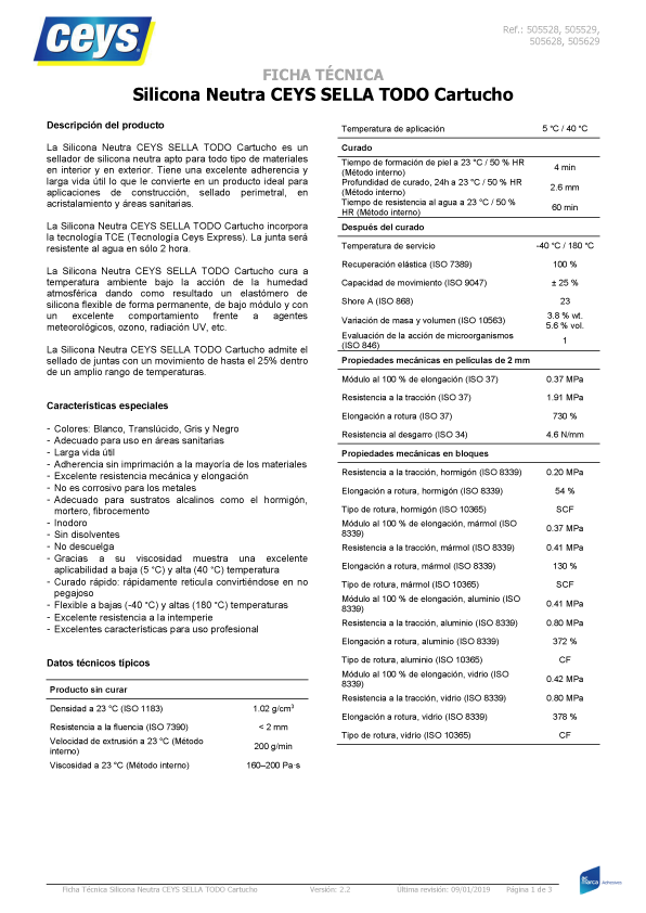 Silicona Sellatodo 280 ml Ficha Técnica 1