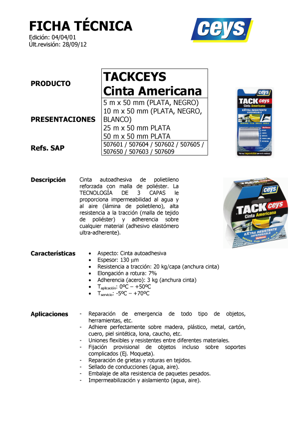 Tackceys Cinta Americana Negra Ficha Técnica 1