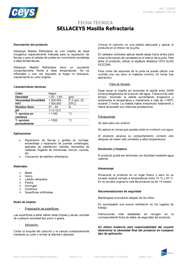 Masilla Refractaria Ficha Técnica 1