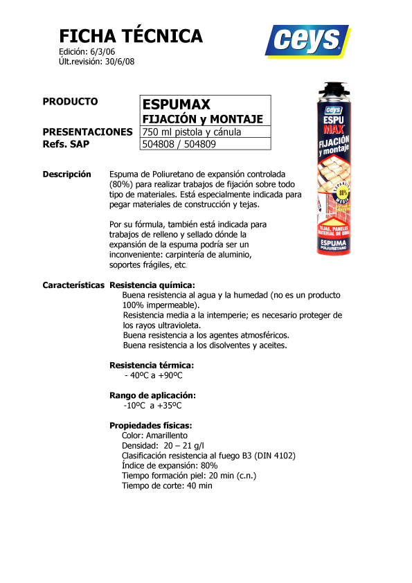 Espumax Pistola Fijación y Montaje Ficha Técnica 1