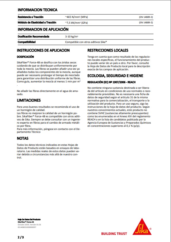 Impermeabilizante líquido para mortero y hormigón Sika 1 Ficha Técnica 2