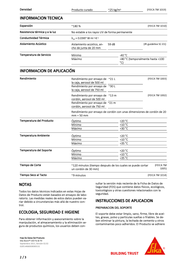 Sika Boom-150 Fix and Fill Ficha Técnica 2