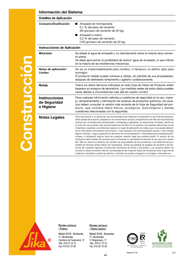 Sikanol M  Plastificante-Aireante Ficha Técnica 2