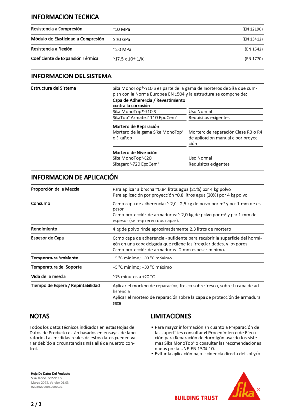 Sika Monotop 910-S Ficha Técnica 2