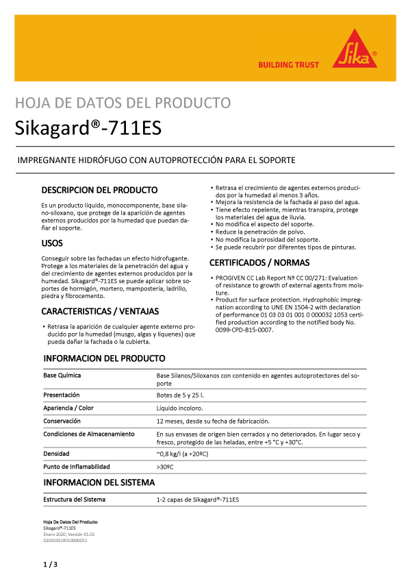 Sikaguard 711 Impregnante Hidrófugo Ficha Técnica 1