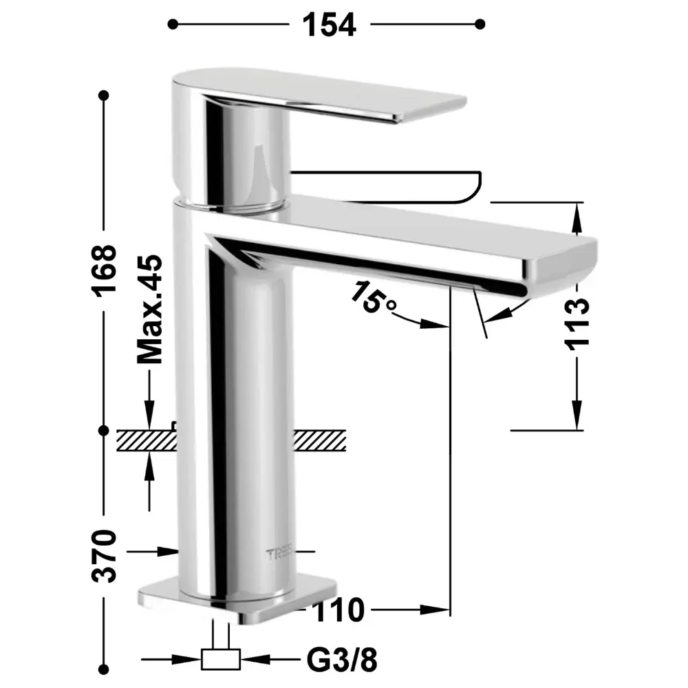 Monomando de Lavabo Loft-Tres Cromado Ref.20010301.webp