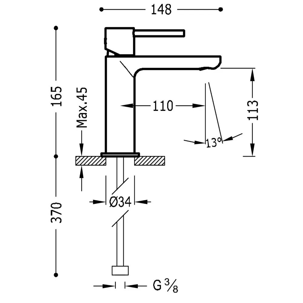 Monomando de lavabo Max-Tres cromado con maneta de Cuerpo Plano Ref. 06210302.webp
