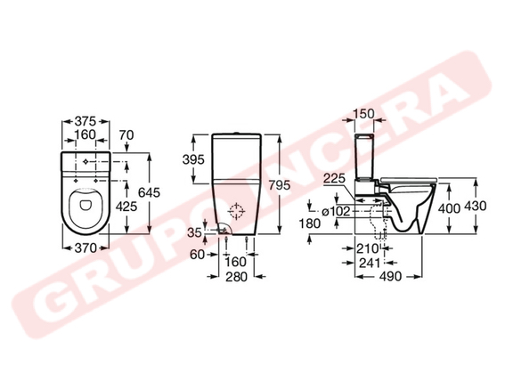 Inodoro Completo Inspira Round Adosado a Pared 645 mm Medidas