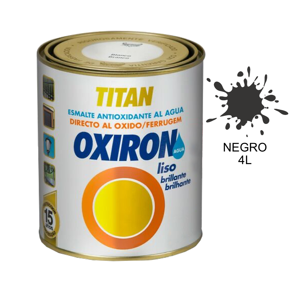Oxiron Esmalte Brillante Al Agua Antioxidante Liso 4 Litros Negro