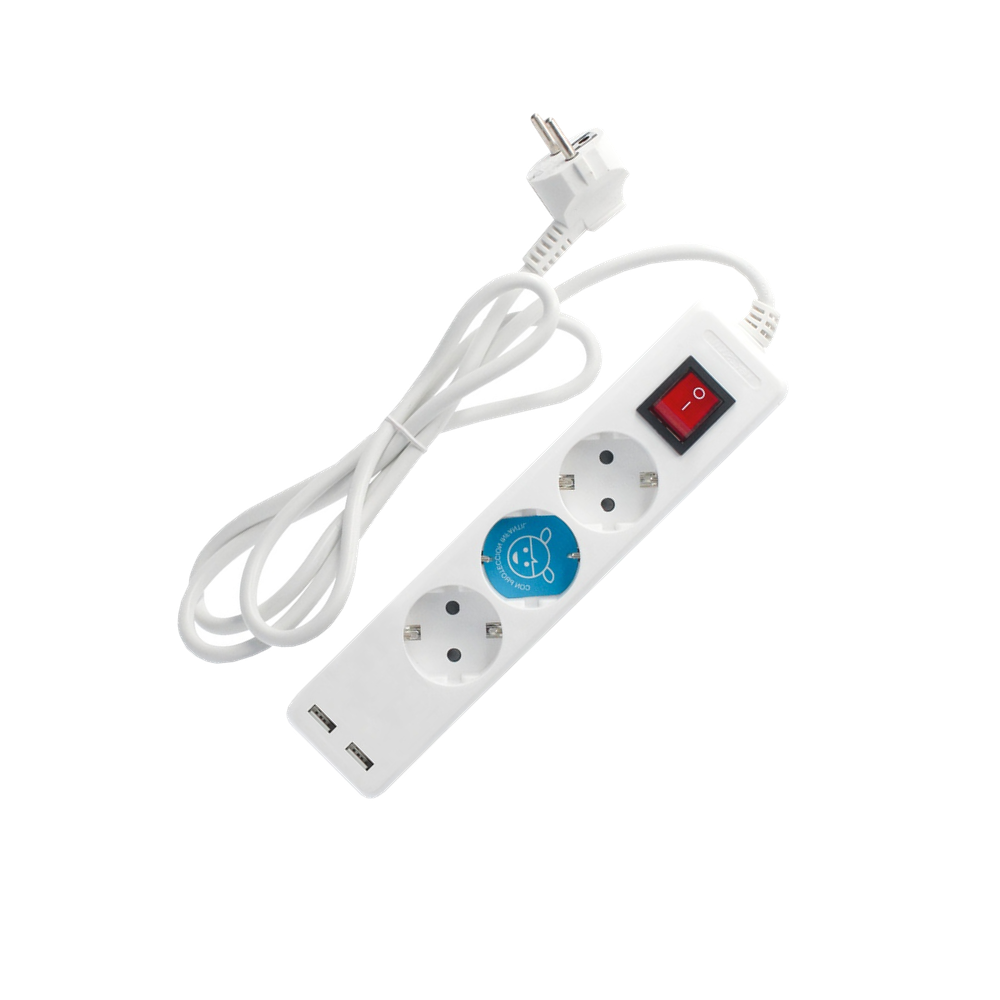 Regleta Blanca + 2 USB 1,4 mt