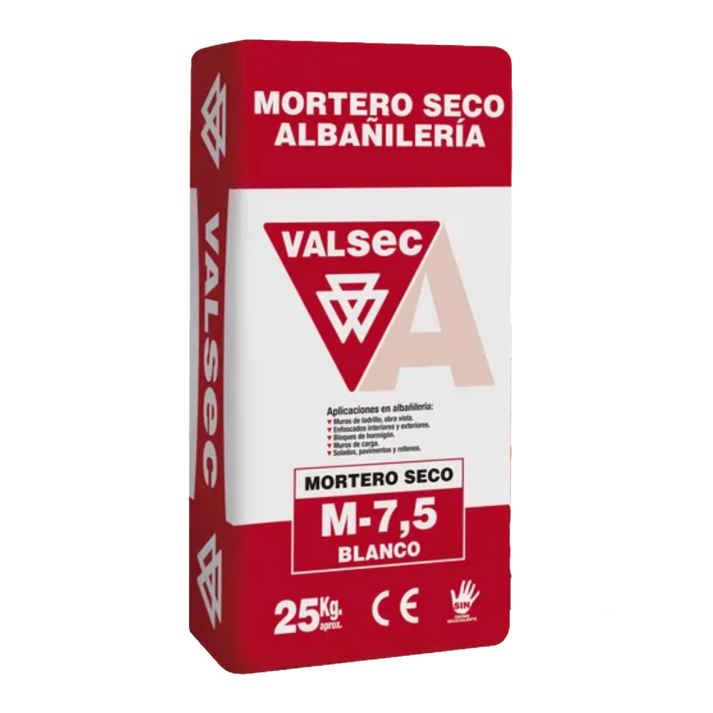 Saco Mortero Valsec M 7,5 Hidrófugo Blanco 25 Kg