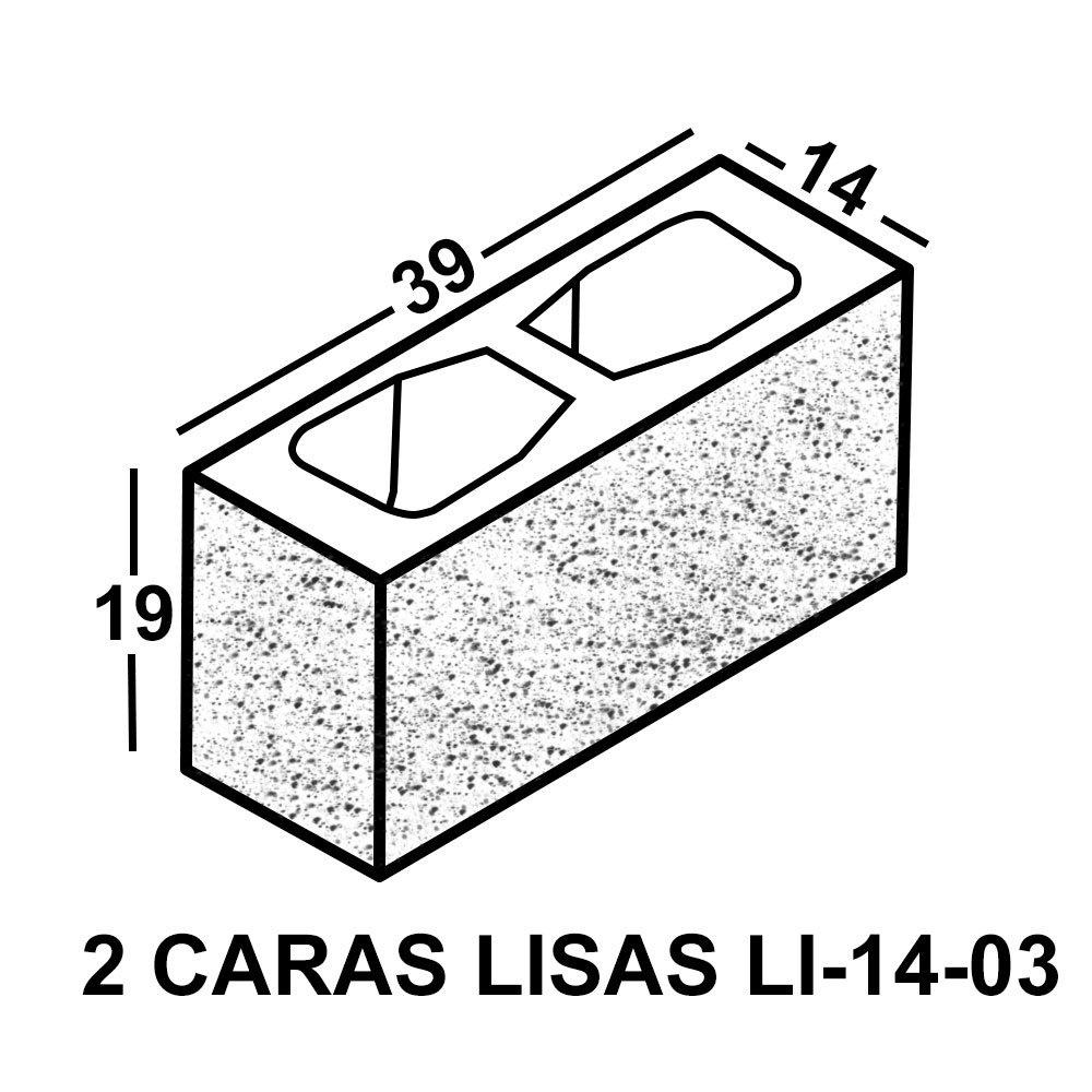 Bloque 4 Caras Lisas Mixto 39x19x14 Ref. LI-14-03
