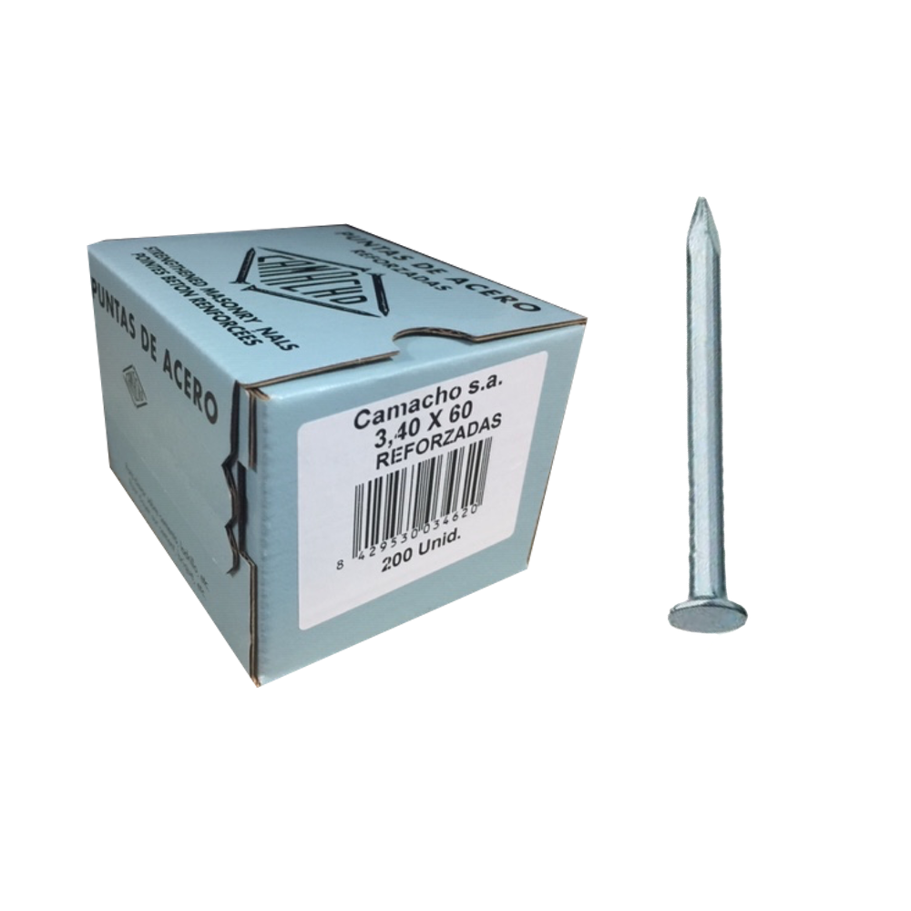 Caja Puntas Acero Camacho Cabeza Plana 3,4 mm x 70 mm 150 ud