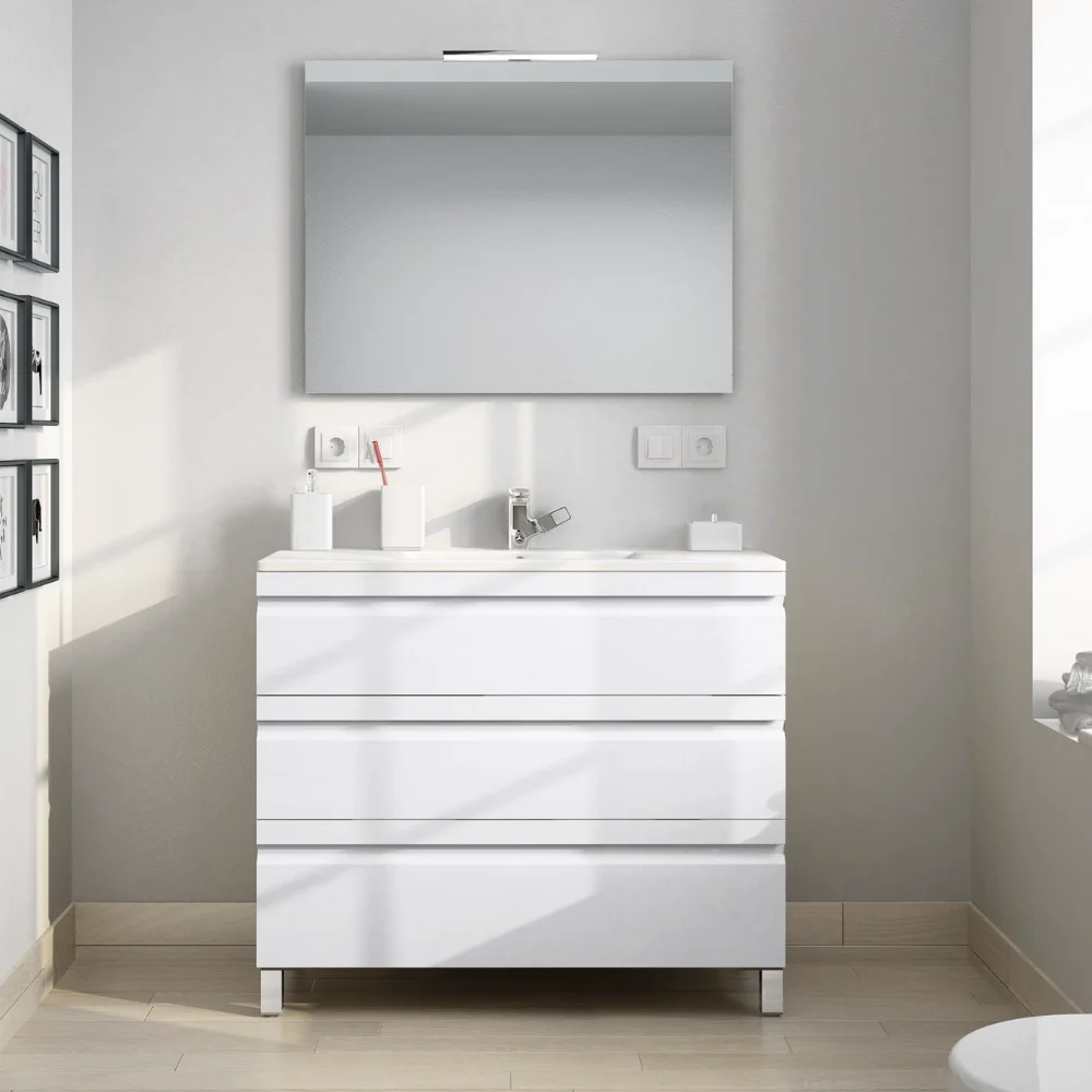 Mueble Natalia con Patas 3 Cajones Color Nº 63 Blanco Brillo 600 mm con Lavabo