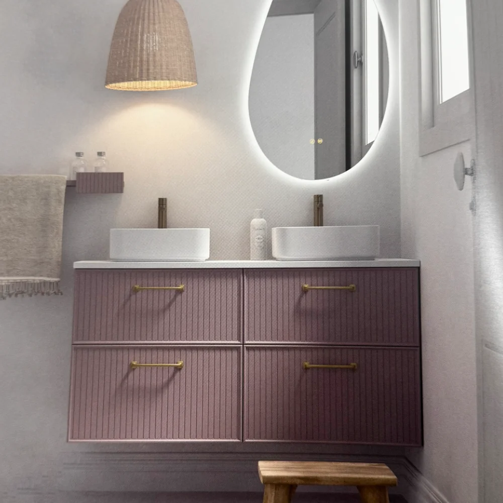 Mueble Blanca Suspendido 4 Cajones Color Nº 57 1200 mm con Encimera y 2 Lavabos 