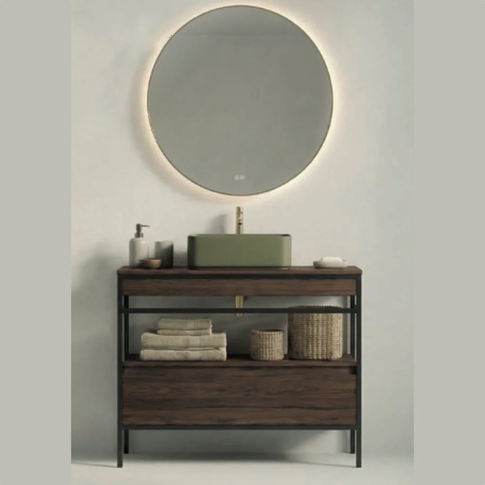 Mueble Frida Estructura o + Faldón y estante Bajo Color Nº40 + Encimera Laminada  + Lavabo 