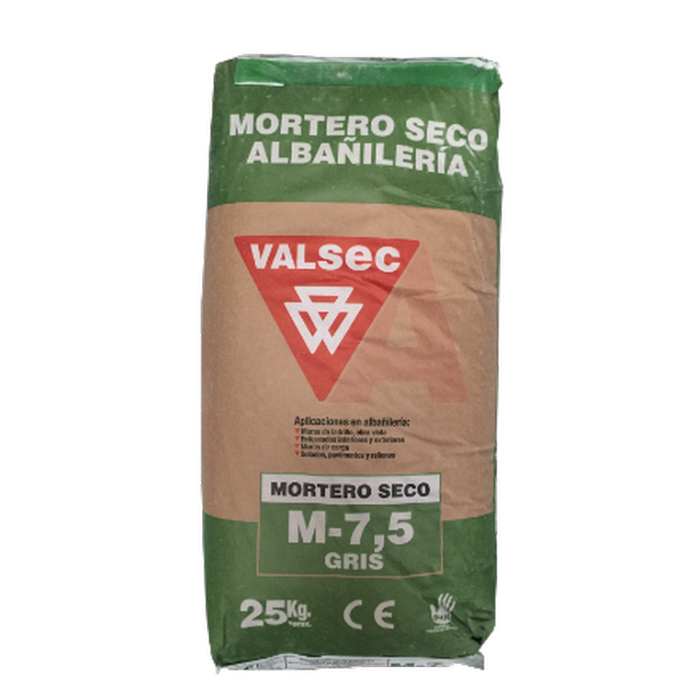 Saco Mortero Valsec M 7,5 Hidrófugo Gris 25 Kg (saco verde)