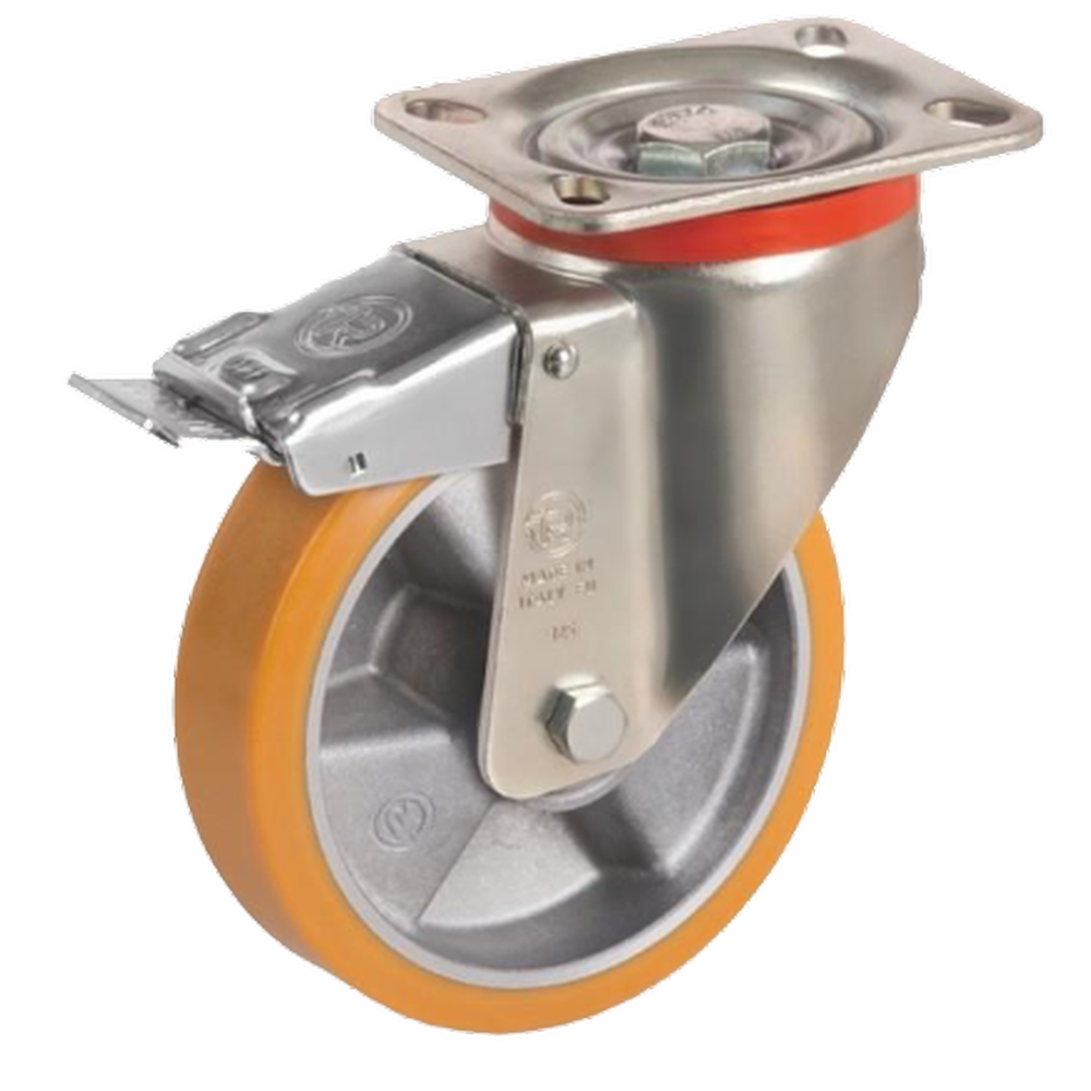 Rueda Giratoria de Poliuretano &quot;TR&quot; Amarilla con Freno Serie 65