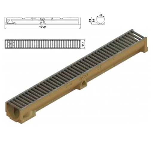 [SUM-11] Canal Aco Self 100 + Rejilla Pasarela Galvanizada  1000x118x95 mm Ref: 303420