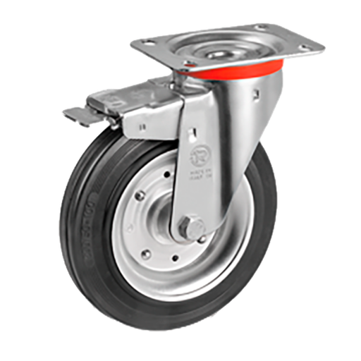 [RUE-P93] Rueda Giratoria de Goma Negra Estandar con Freno Serie 53