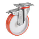 Rueda Giratoria de Poliuretano Naranja con Freno Serie 60