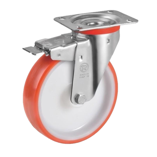 Rueda Giratoria de Poliuretano Naranja con Freno Serie 60