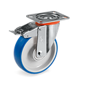 Rueda Giratoria de Poliuretano Azul con Cojinete y Freno Serie 61