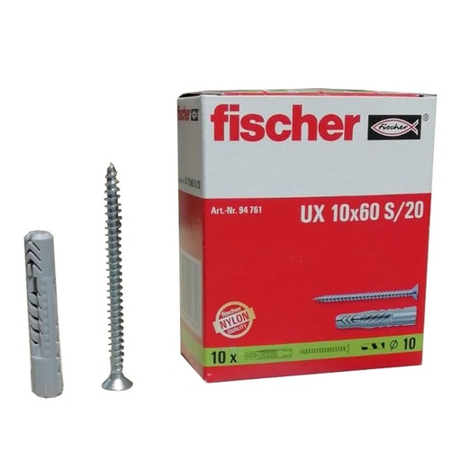 [FISCHER-263] Caja de Taco UX con Tornillo 10x60 mm S/20 ( 10 uds)  Ref: 94761