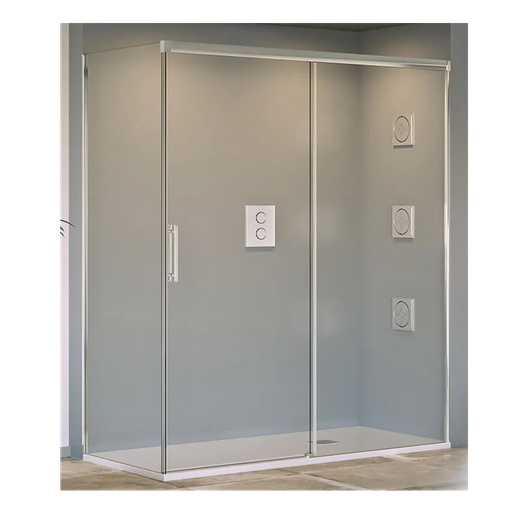 [ECO-P035] Frontal para Ducha Tuvalu + Lateral Fijo 1950 mm Perfil Plata Brillo