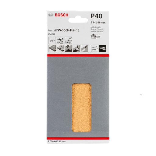 [BOSCH-P161] Hojas de Lija Para Lijadoras Orbitales 93x186 mm (10 ud)