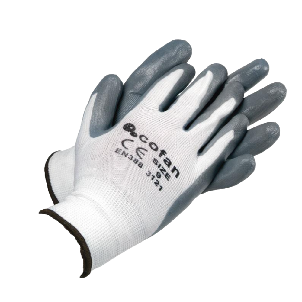 Guantes Nitrilo con Tejido de Poliester Gris/Blanco