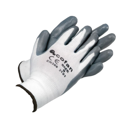 [COFAN-P1131] Guantes Nitrilo con Tejido de Poliester Gris/Blanco
