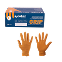 Caja de 100 Guantes de Nitrilo con Textura Diamantada color naranja.