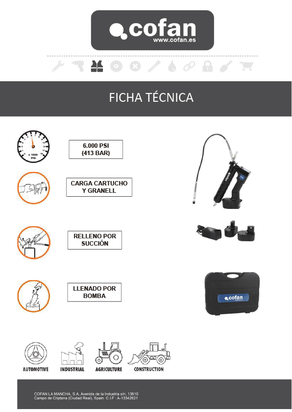 Bomba de engrase por batería Ficha Técnica 2