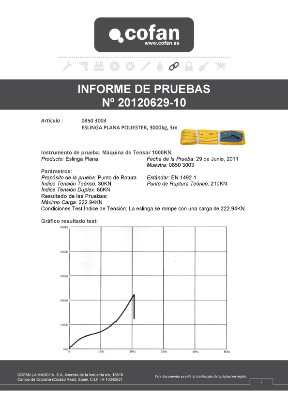 Eslinga Poliéster Amarilla 3000 Kg Certificado 1