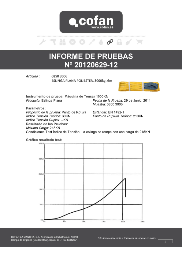 Eslinga Poliéster Amarilla 3000 Kg Certificado 3