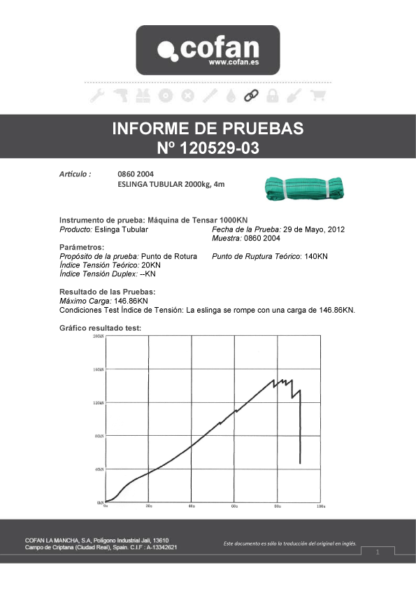 Eslinga Tubular 2000 Kg Informe de Pruebas 2