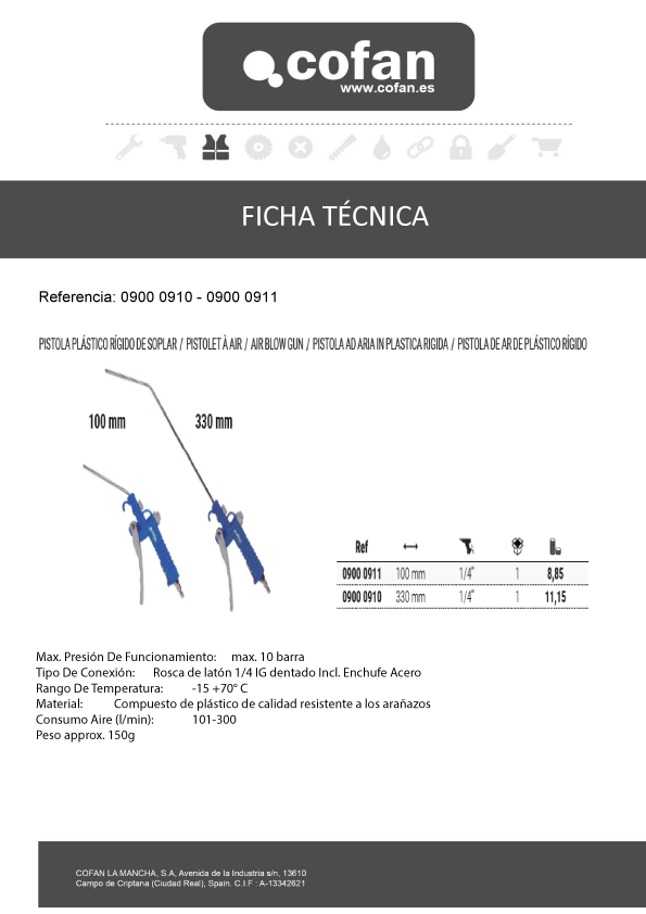 Pistola Soplar 330 mm Ficha Tecnica