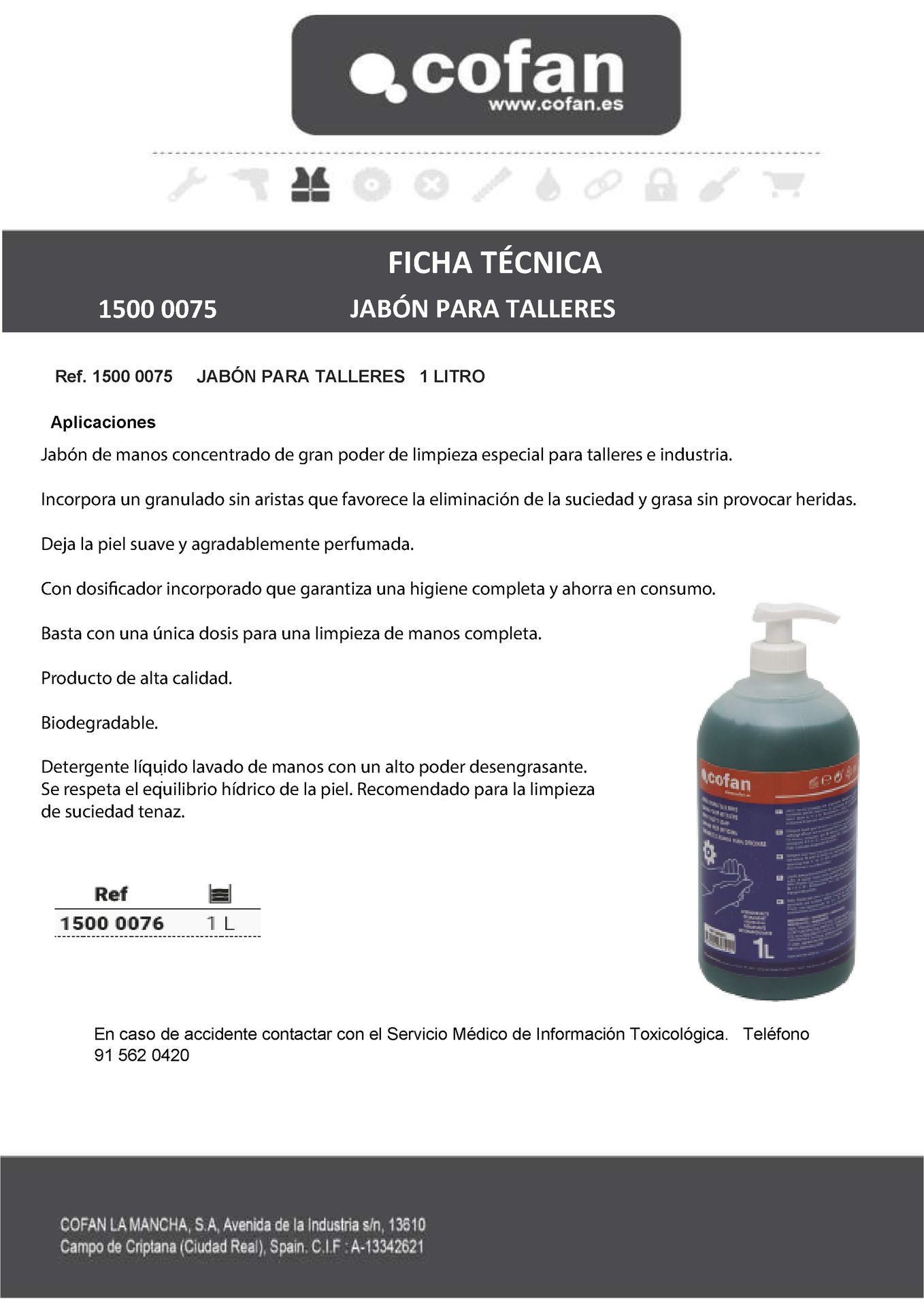 Ficha técnica de Jabón para Talleres 1 Litro