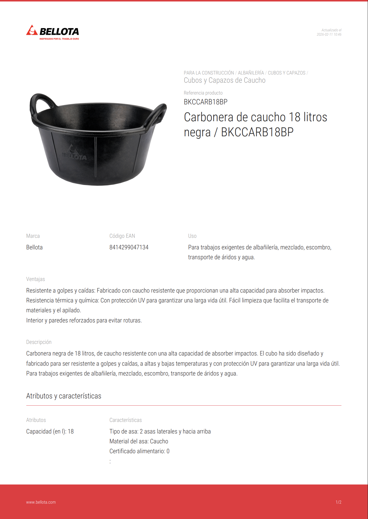 Ficha Técnica de Amoladora a Batería Li-Ion 18 V 115 mm Ref. 50003204