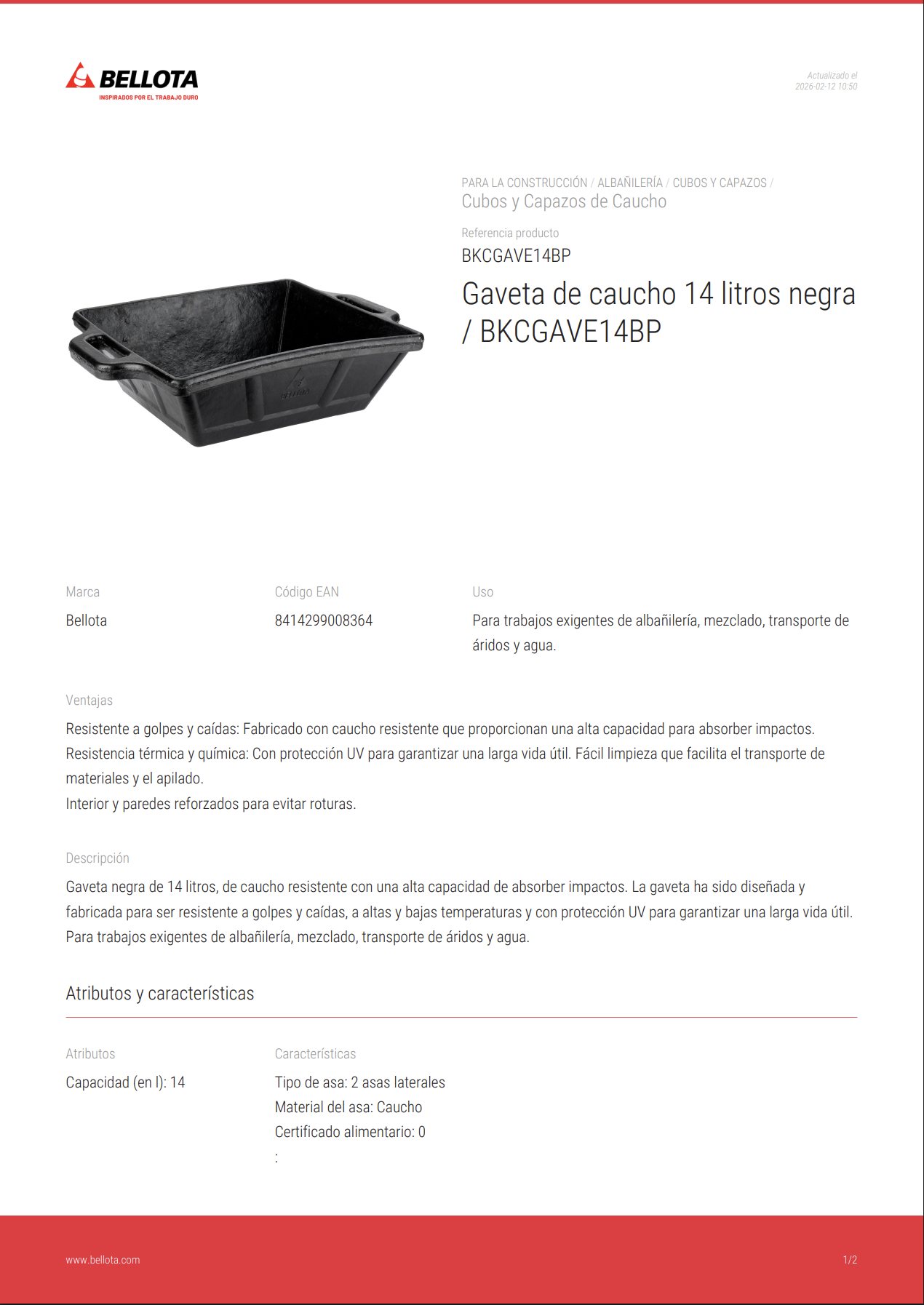 Ficha Técnica de Amoladora a Batería Li-Ion 18 V 115 mm Ref. 50003204