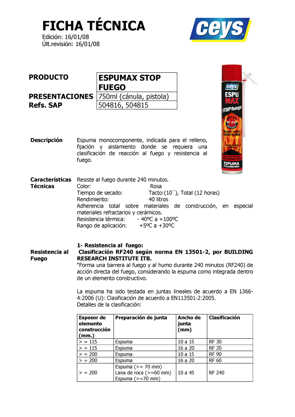 Espumax Manual Stop Fuego 750 ml Ficha Técnica 1