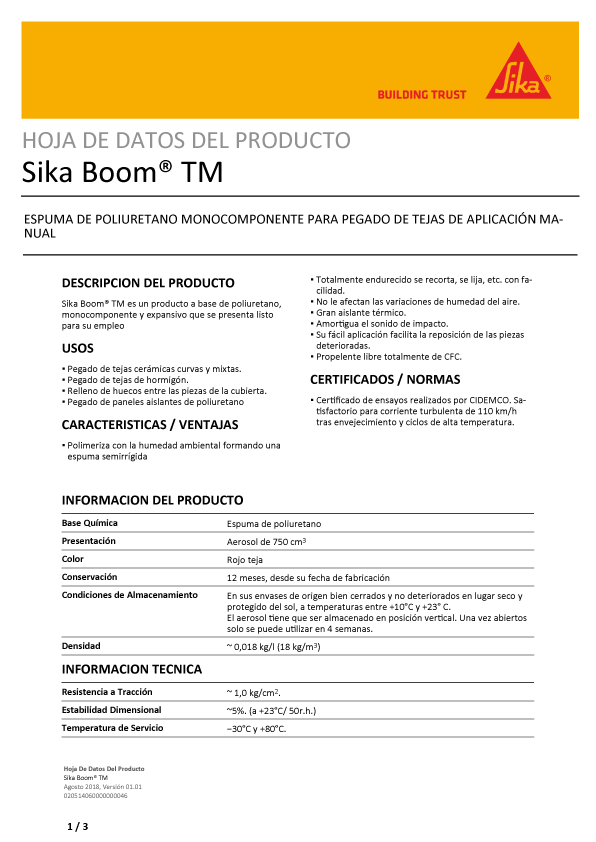 Sika Boom TM 750 cm3 Ficha Técnica 1