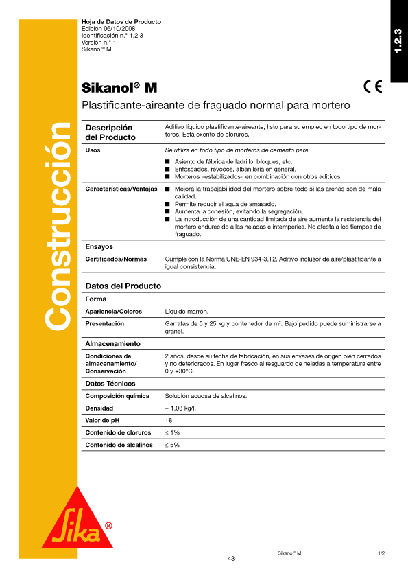 Sikanol M  Plastificante-Aireante Ficha Técnica 1