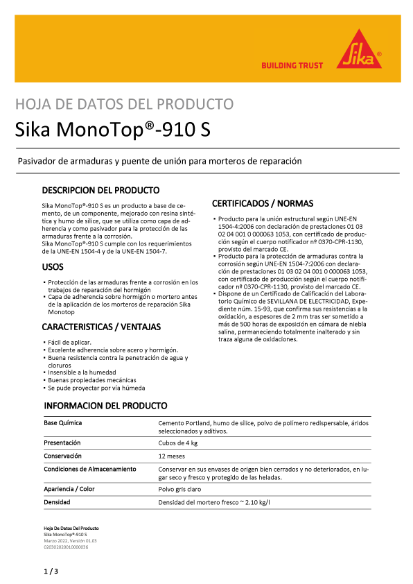 Sika Monotop 910-S Ficha Técnica 1