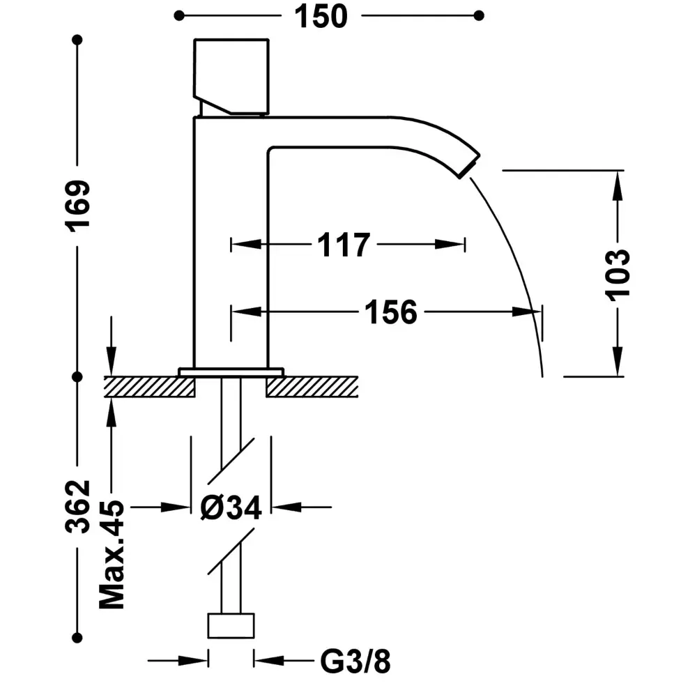 Monomando para Lavabo Cuadro-Tres Cromado Ref. 00610102.webp