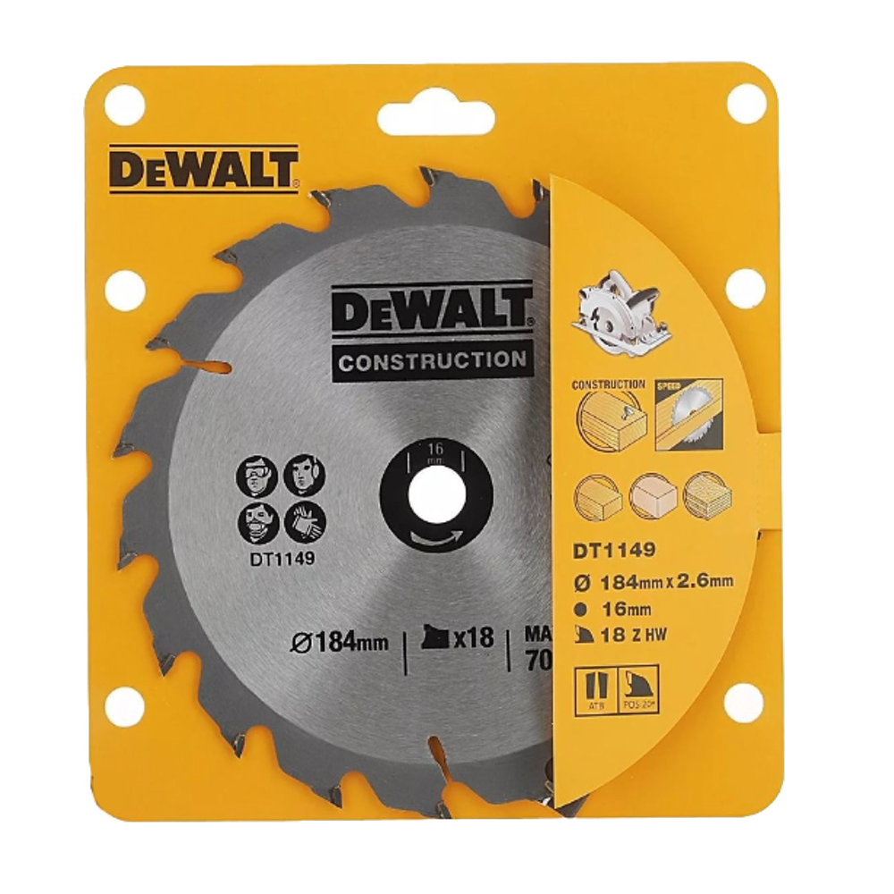 Hoja de Sierra Circular para Madera y Plástico 184x2,6 Ø16 mm