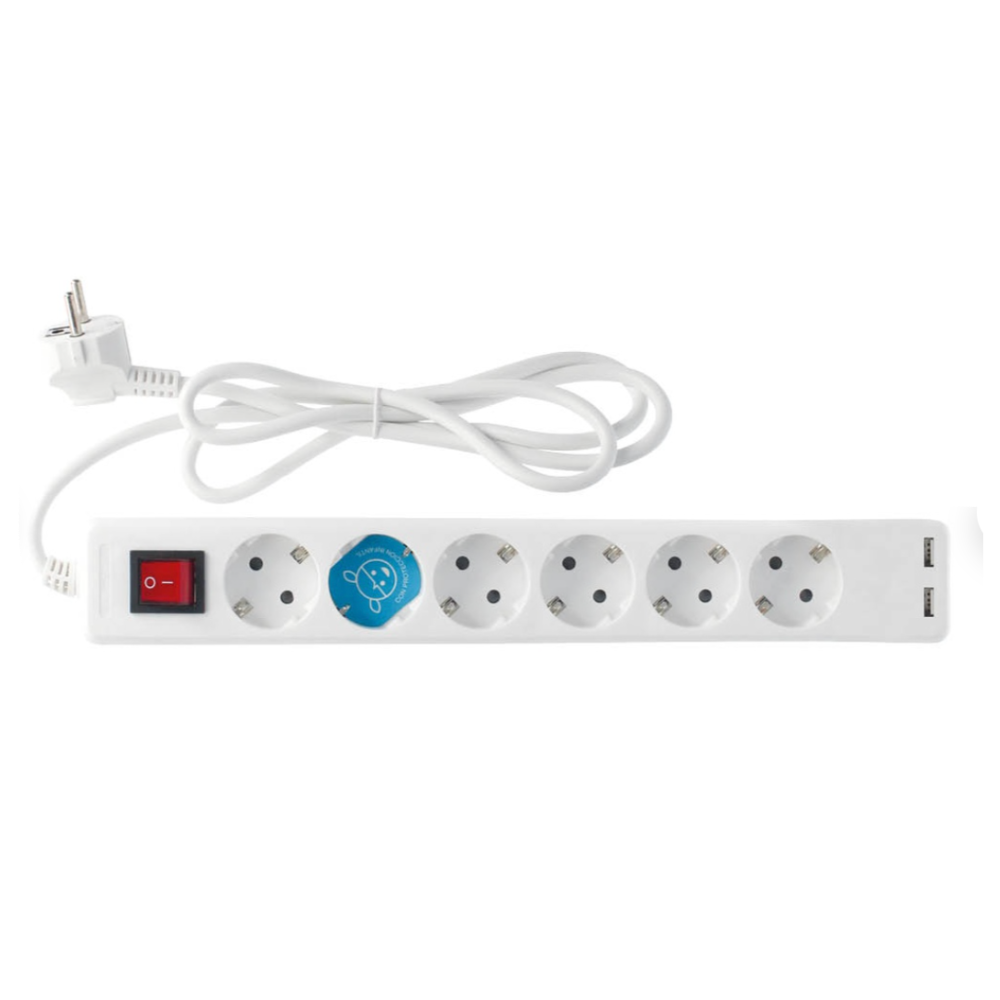 Regleta Blanca + 2 USB 6 Tomas 1,4 mt Ref. 100000001